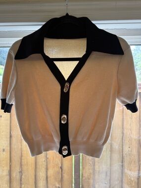 Commense Cream and Black Short Sleeve Knit Cardigan